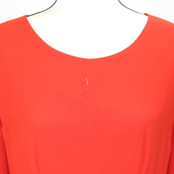 Hugo Boss Women's Dress 10 Red Orange Chiffon 3/4 Sleeve Knee Length - Picture 5 of 11